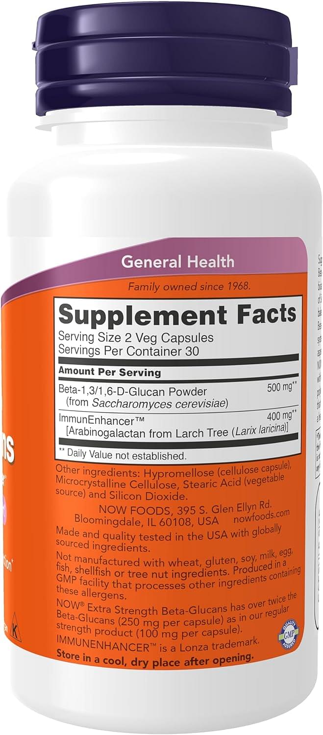 NOW Foods Supplements, Beta-Glucans with ImmunEnhancer™ with Larch Arabinogalactan, Extra Strength, 60 Veg Capsules