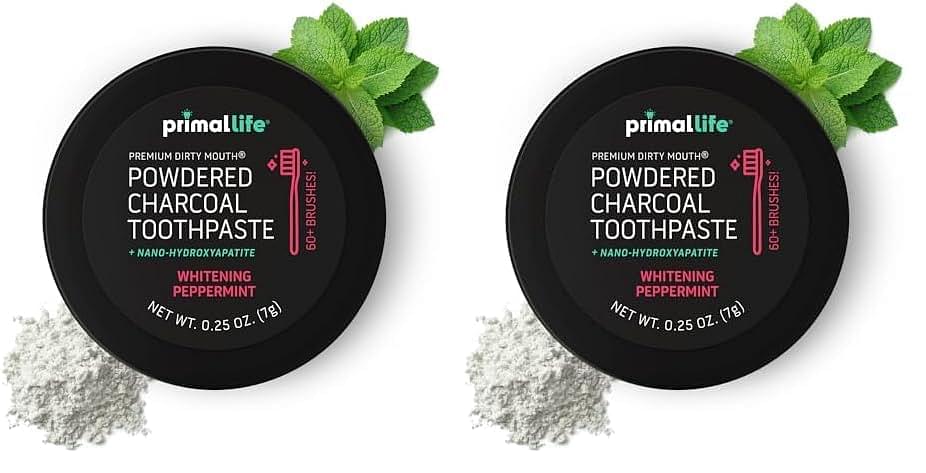 Primal Life Organics -Dirty Mouth Toothpowder, Activated Charcoal Tooth Cleaning Powder, Essential Oils, Hydroxyapatite, Kaolin, Bentonite Clay, 60+ Brushings, Organic, Vegan Black Peppermint 0.25oz image
