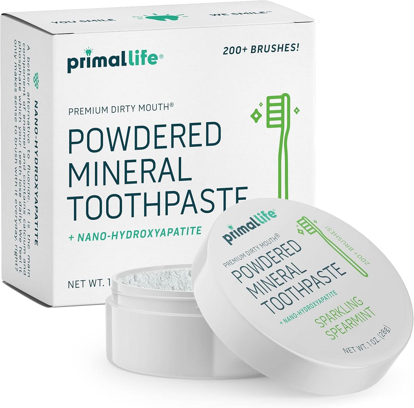 Primal Life Organics - Dirty Mouth Toothpowder, Tooth Cleaning Powder, Flavored Essential Oils with Natural Kaolin & Bentonite Clay, Good for 200+ Brushings, Paleo, Organic, Vegan (Spearmint, 1 oz) image